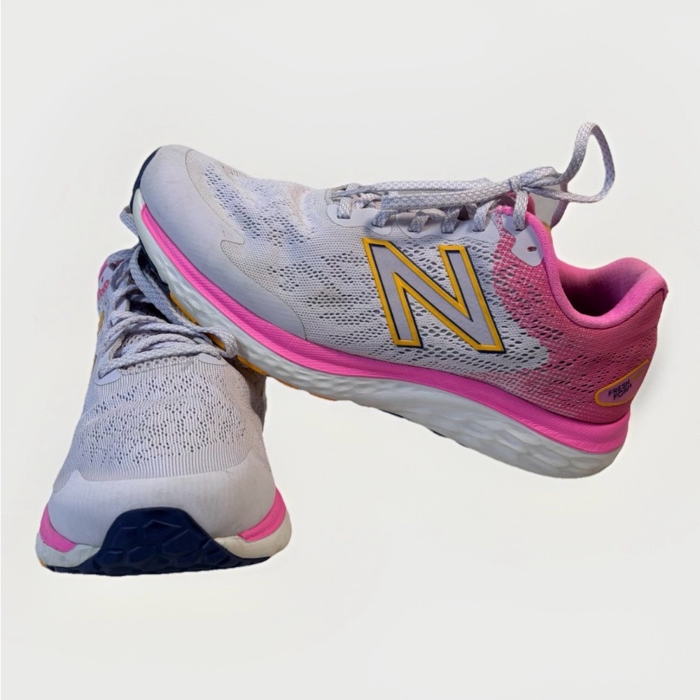 New Balance Women's White Pink Yellow Athletic Running Shoes
